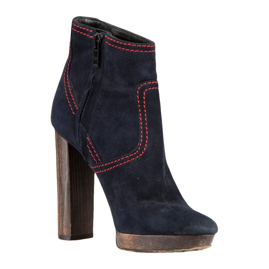 Burberry Navy Navy Suede Contrast Stitch by Stitch Ankle Boots Size IT 37