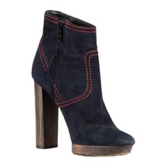 Burberry Navy Navy Suede Contrast Stitch by Stitch Ankle Boots Size IT 37
