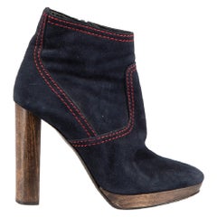 Burberry Navy Suede Contrast Stitch Ankle Boots Size IT 37