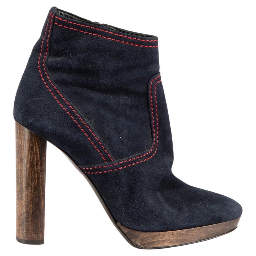 Burberry Navy Suede Contrast Stitch Ankle Boots Size IT 37 For Sale