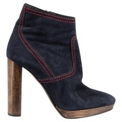 Burberry Navy Suede Contrast Stitch Ankle Boots Size IT 37