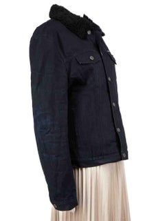 Burberry Navy Waxed Denim Fur Lined Jacket Size XL