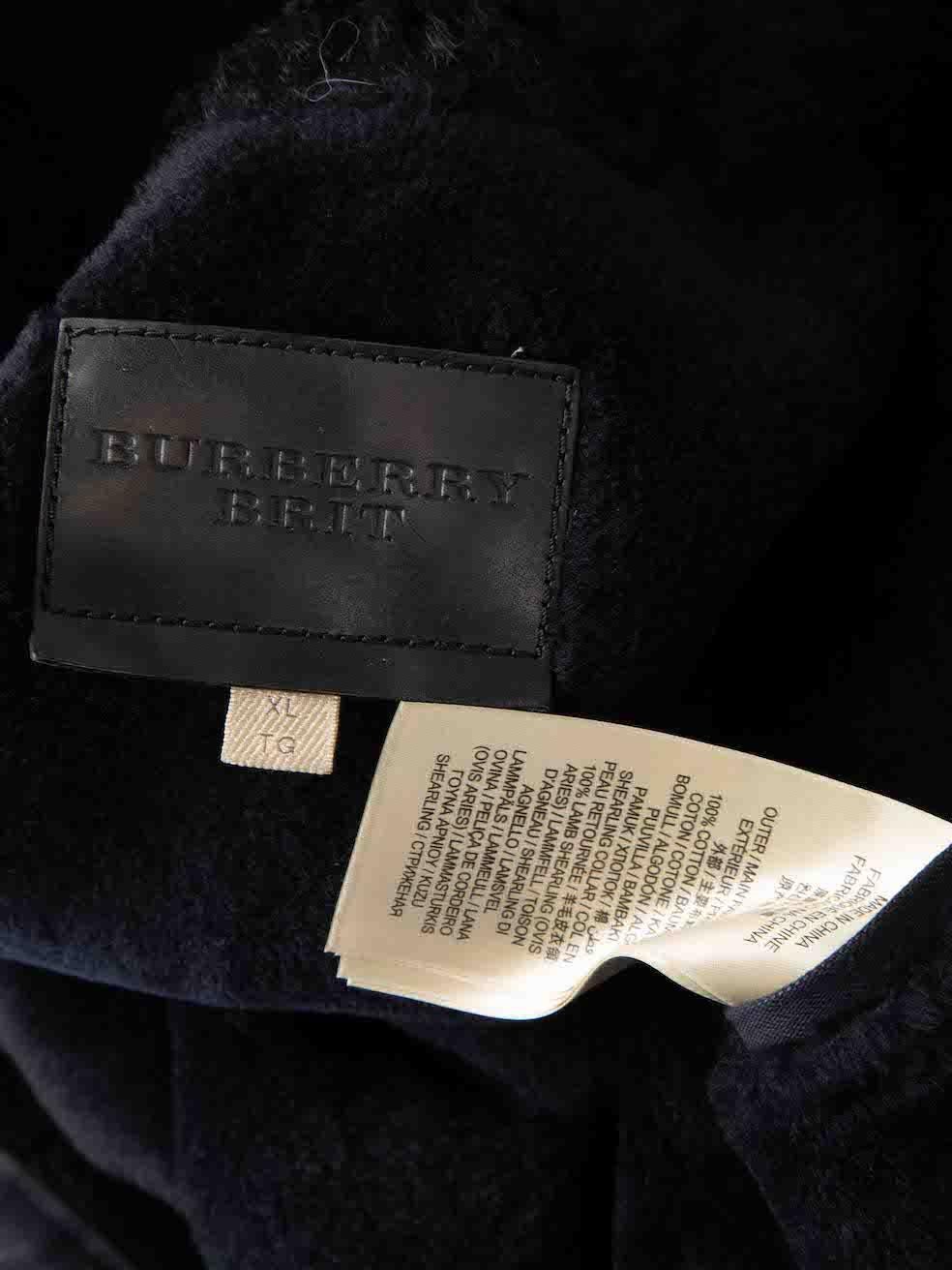 Veste doublée de fourrure en jean ciré bleu marine Burberry, taille XL Pour femmes en vente