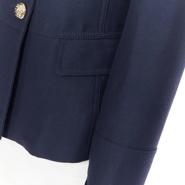 BURBERRY navy wool cotton gold button officer collar military jacket ...
