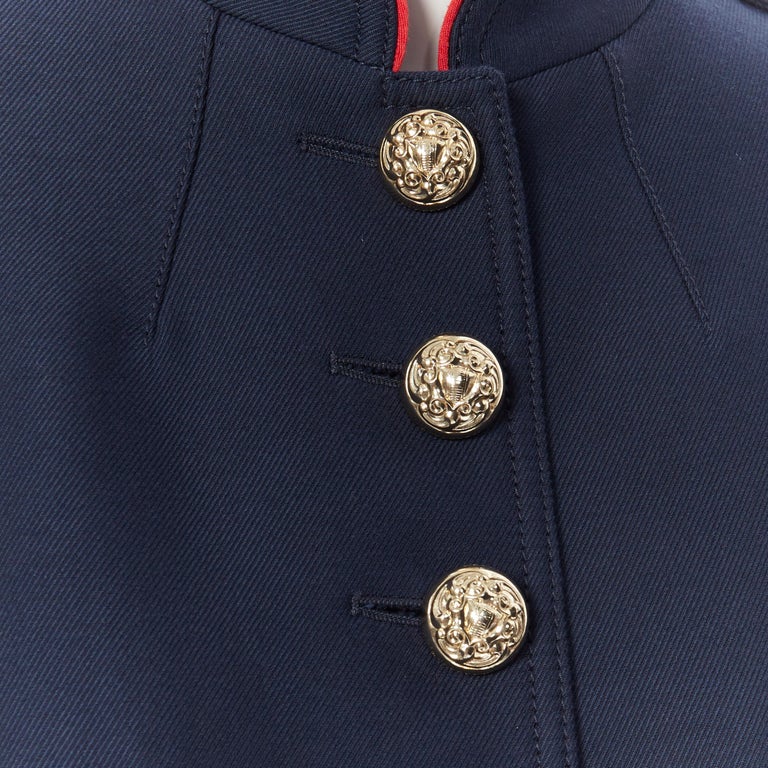 BURBERRY navy wool cotton gold button officer collar military jacket