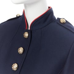BURBERRY navy wool cotton gold button officer collar military jacket UK6 XS