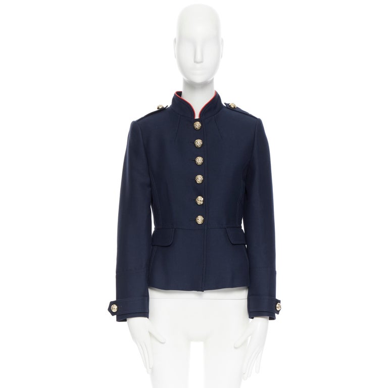 BURBERRY navy wool cotton gold button officer collar military jacket