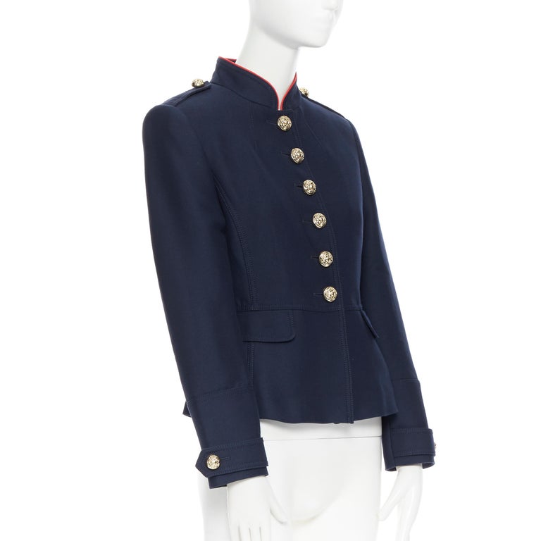 BURBERRY navy wool cotton gold button officer collar military jacket