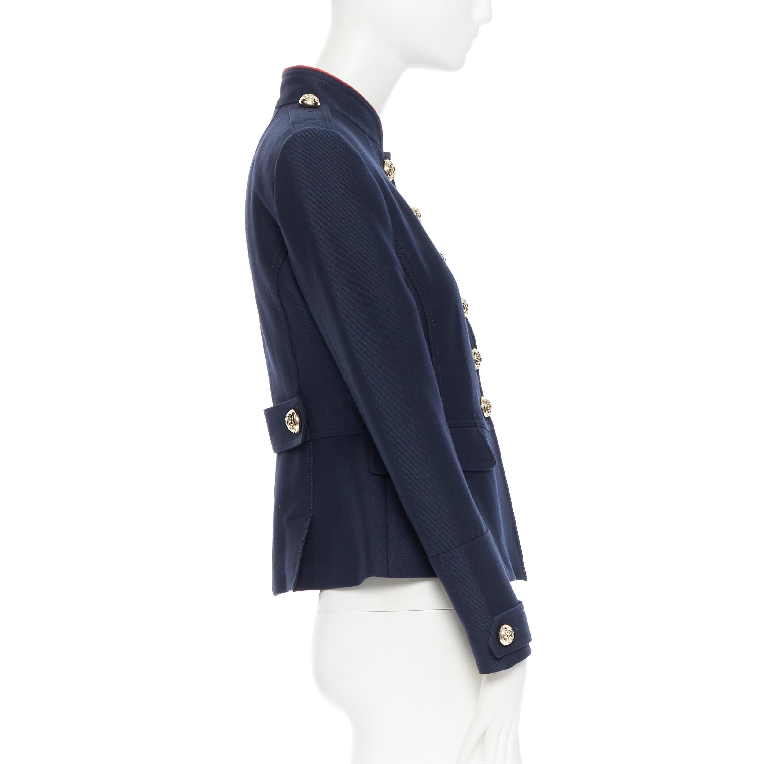 Black BURBERRY navy wool cotton gold button officer collar military jacket UK6 XS