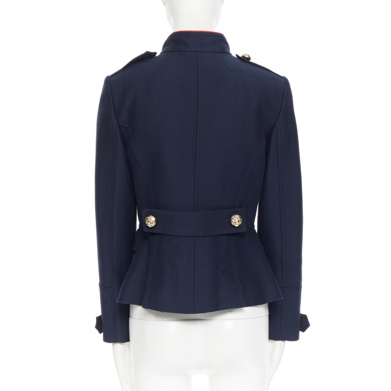 BURBERRY navy wool cotton gold button officer collar military jacket UK6 XS  at 1stDibs | burberry military jacket