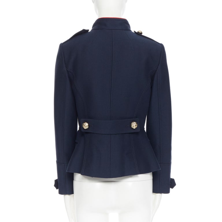 BURBERRY navy wool cotton gold button officer collar military jacket