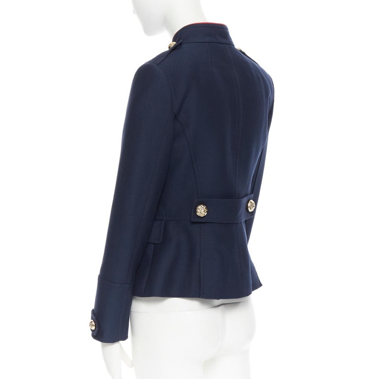 BURBERRY navy wool cotton gold button officer collar military jacket