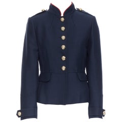 BURBERRY navy wool cotton gold button officer collar military jacket UK6 XS
