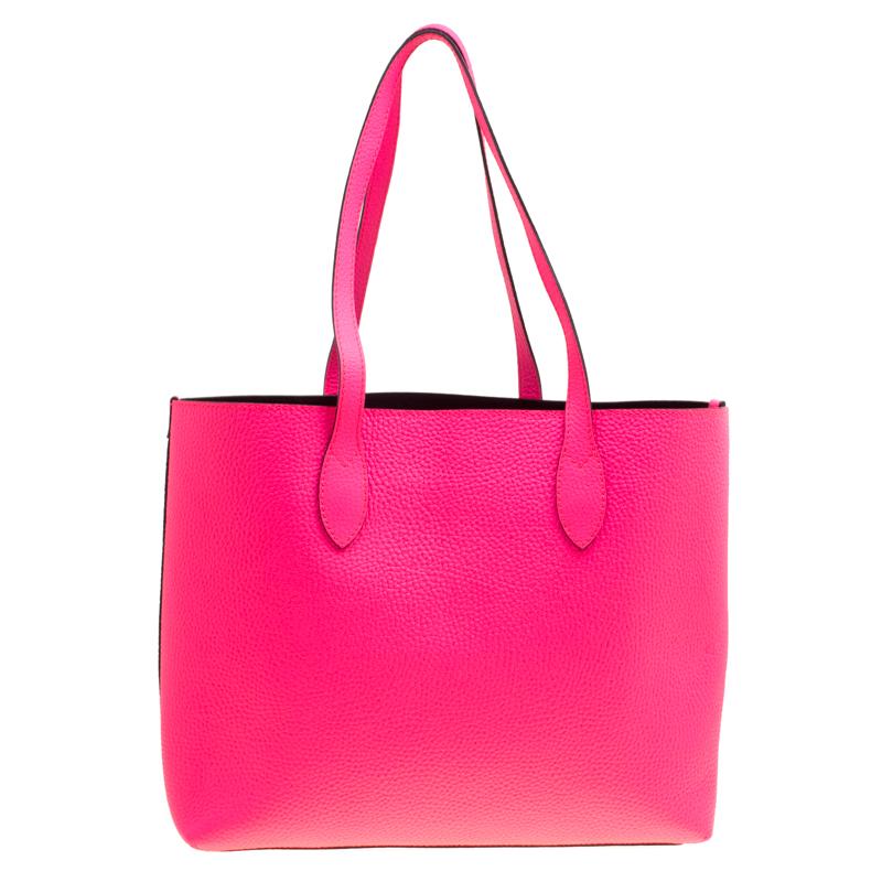 Burberry Neon Pink Leather Remington Shopper Tote