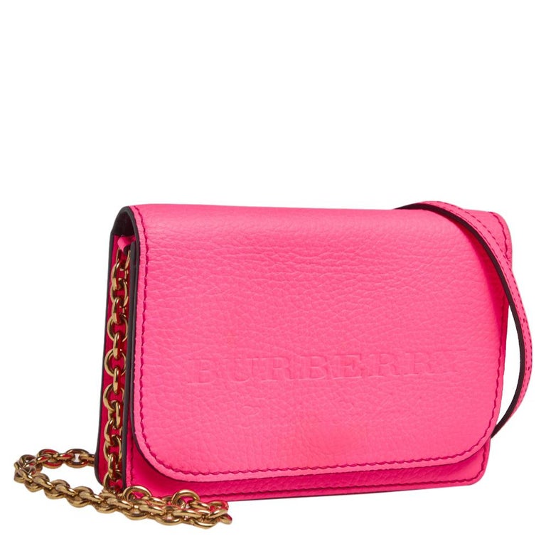 Burberry Neon Pink Logo Embossed Leather Hampshire Crossbody Bag