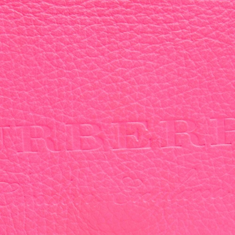Burberry Neon Pink Logo Embossed Leather Hampshire Crossbody Bag 2