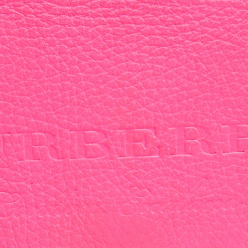 Burberry Neon Pink Logo Embossed Leather Hampshire Crossbody Bag 2