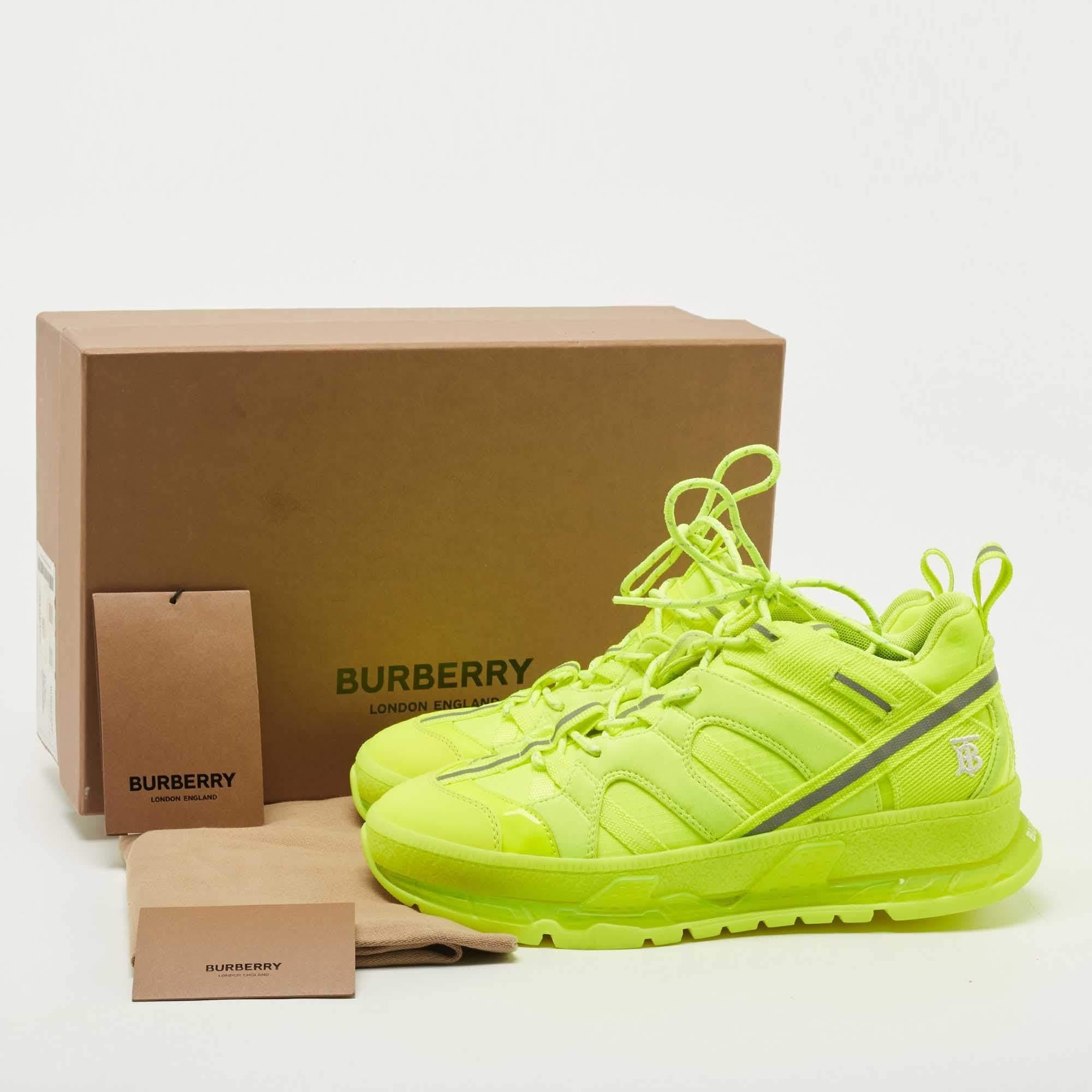 Burberry Neon Yellow Leather and Fabric Union Low Top Sneakers Size 40 2