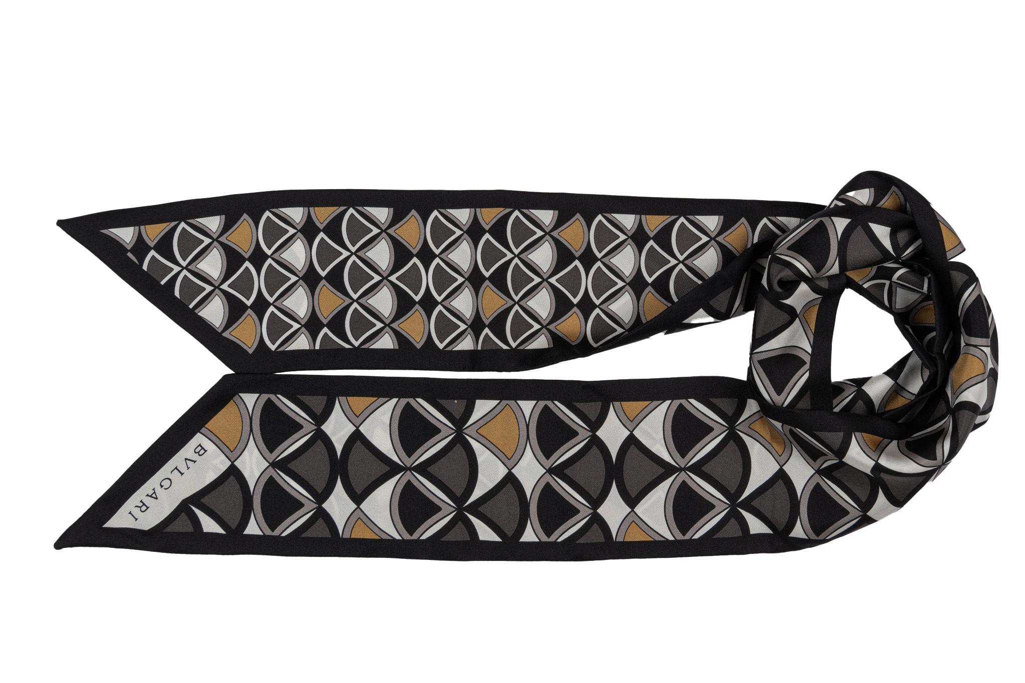 Burberry brand new black and grey geometric silk maxi twilly.