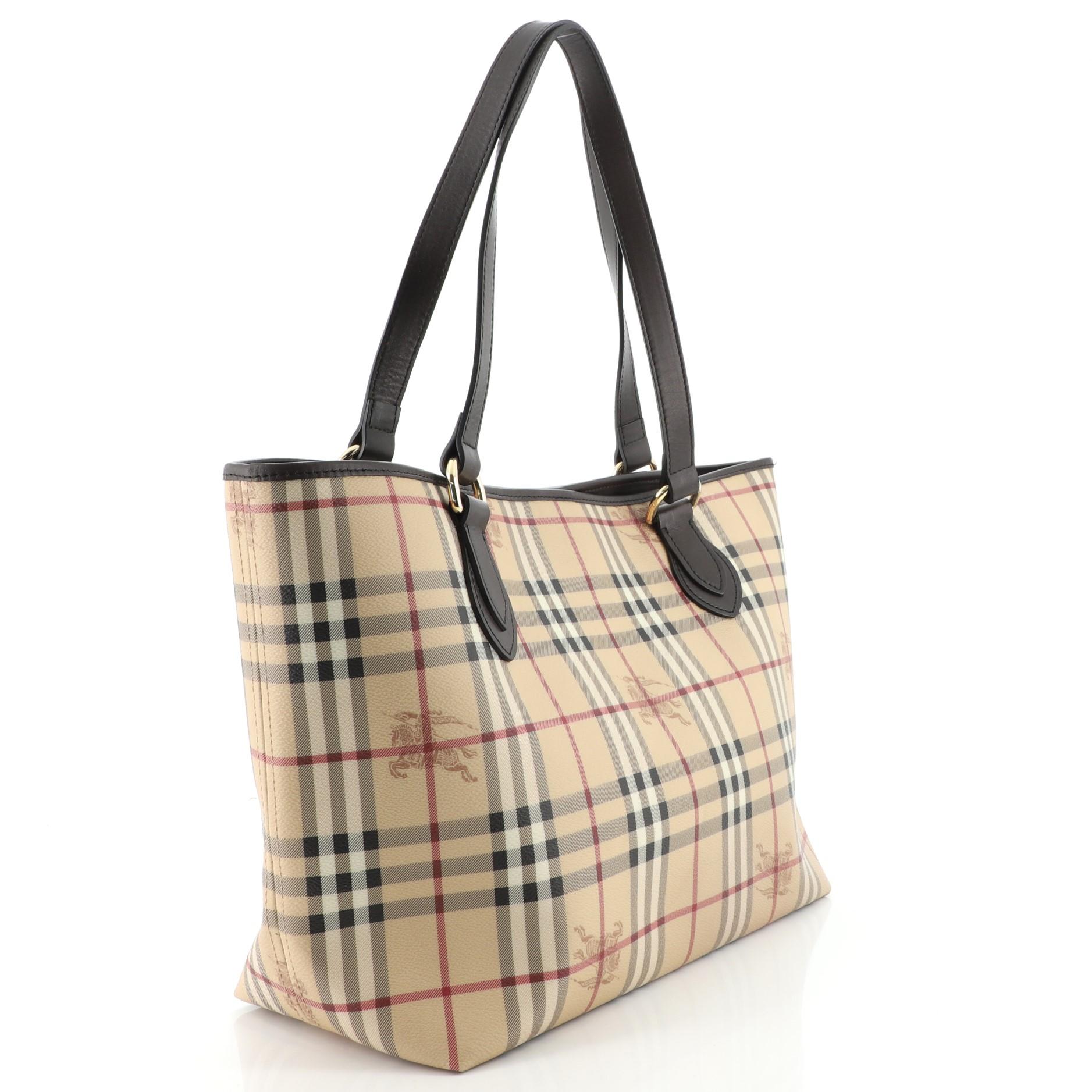 Beige Burberry Nick Tote Haymarket Coated Canvas Medium