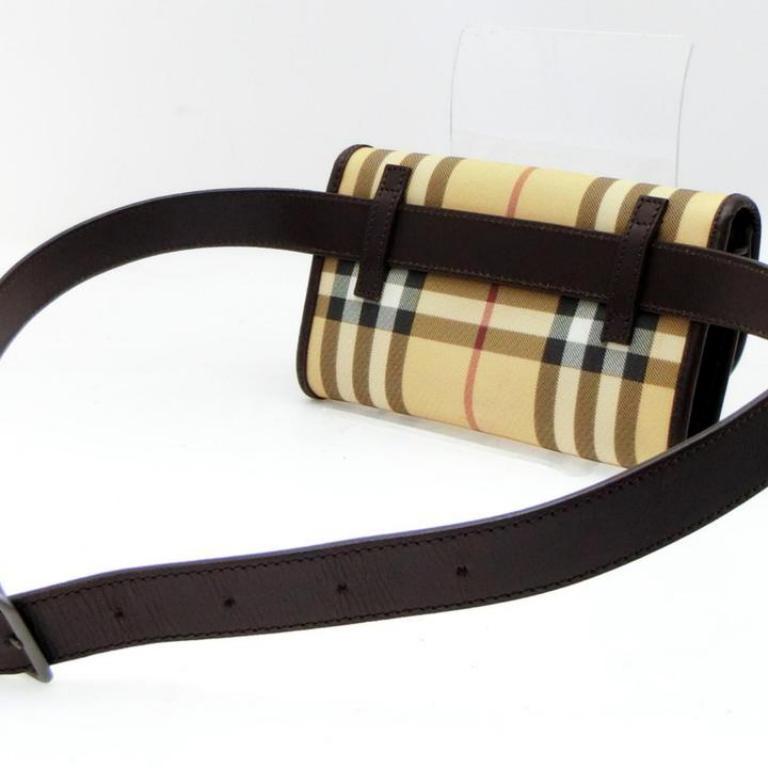 Burberry Nova Check Belt Fanny Pack Waist Pouch 232789 Beige Cross Body Bag In Good Condition In Forest Hills, NY