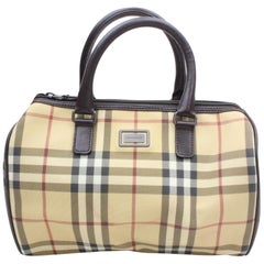 Vintage Burberry Nova Check Boston 869898 Beige Coated Canvas Satchel