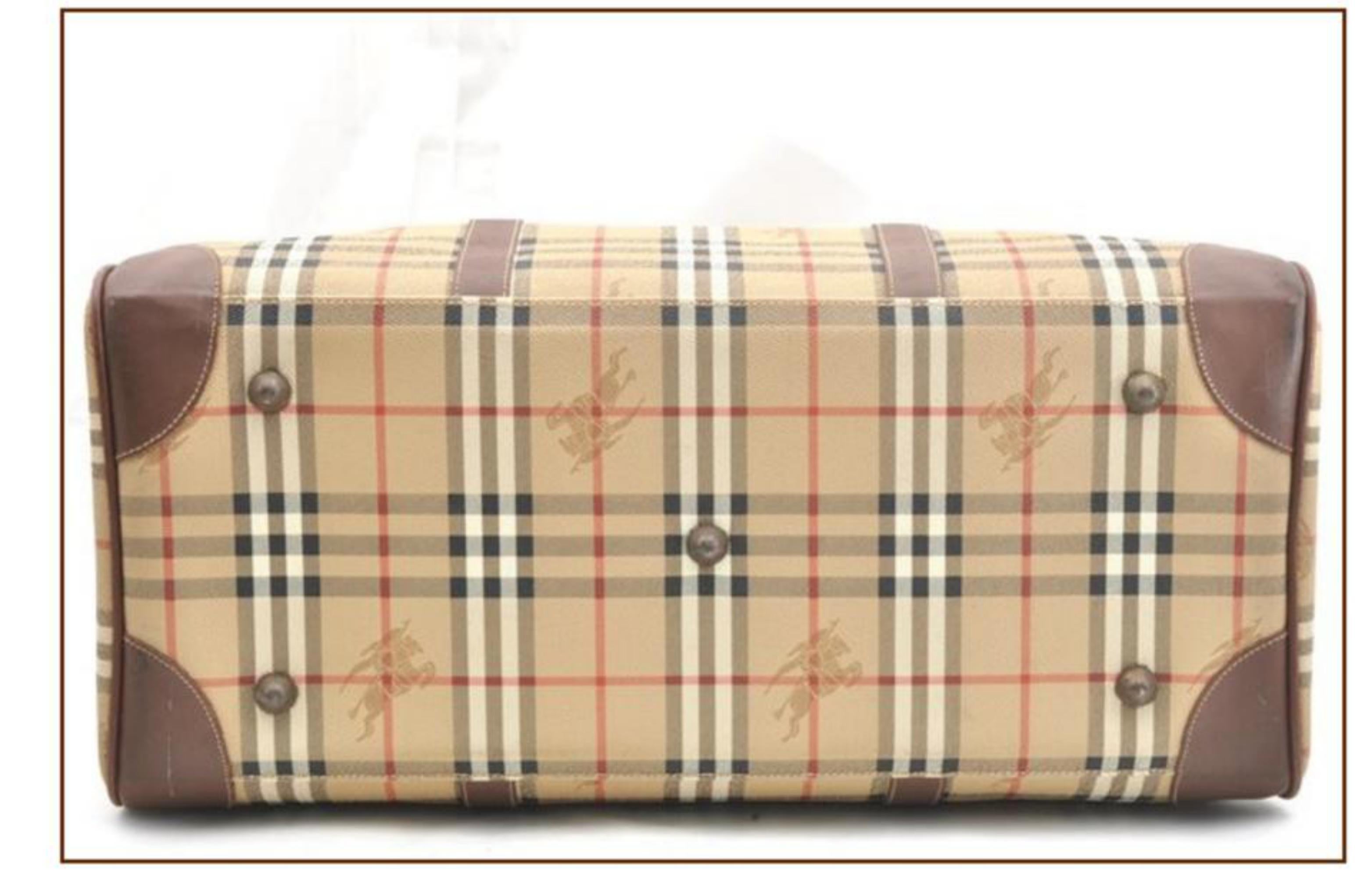 Burberry Nova Check Boston Duffle 866558 Beige Canvas Satchel For Sale 6