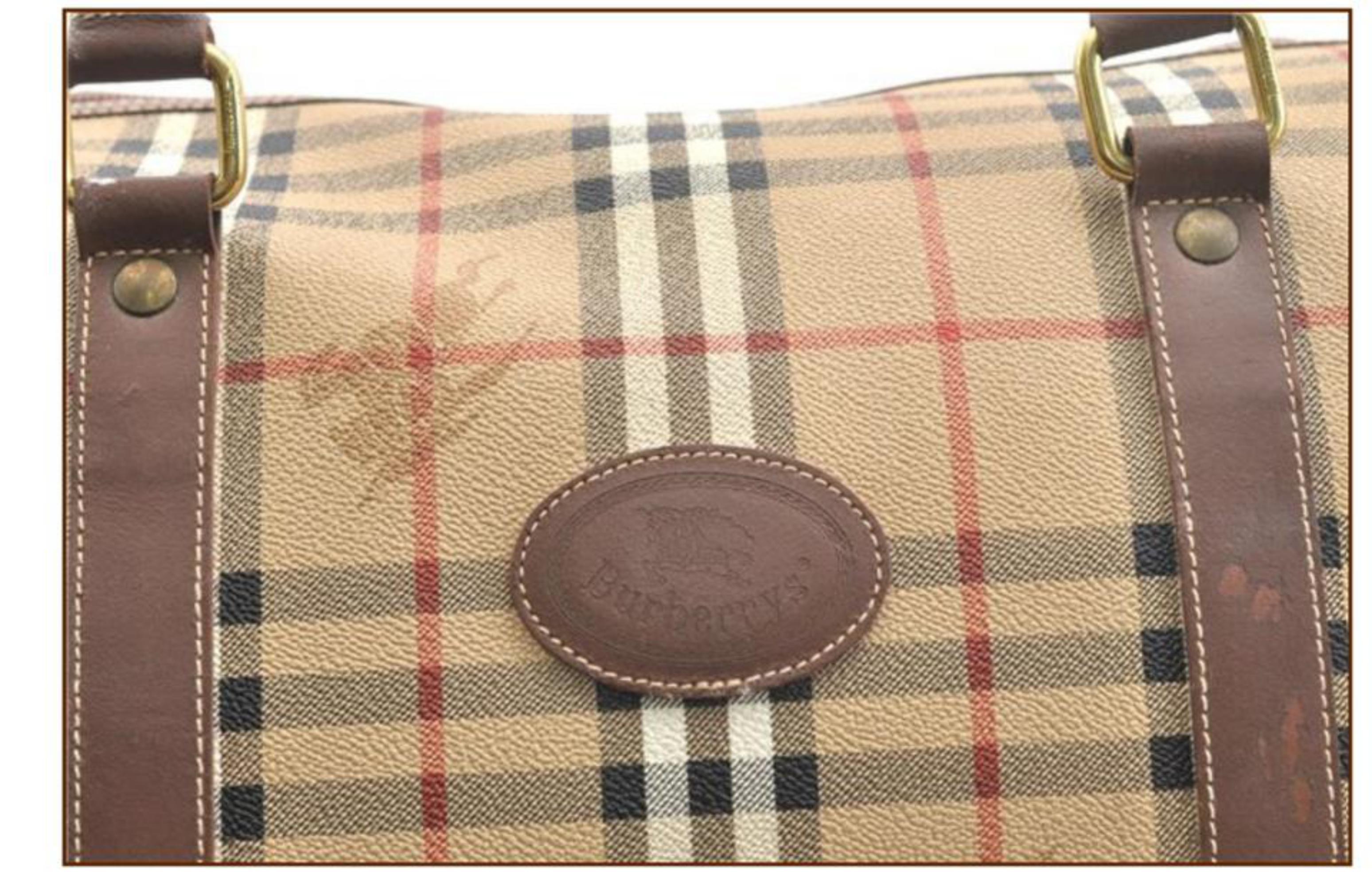 Women's Burberry Nova Check Boston Duffle 866558 Beige Canvas Satchel For Sale