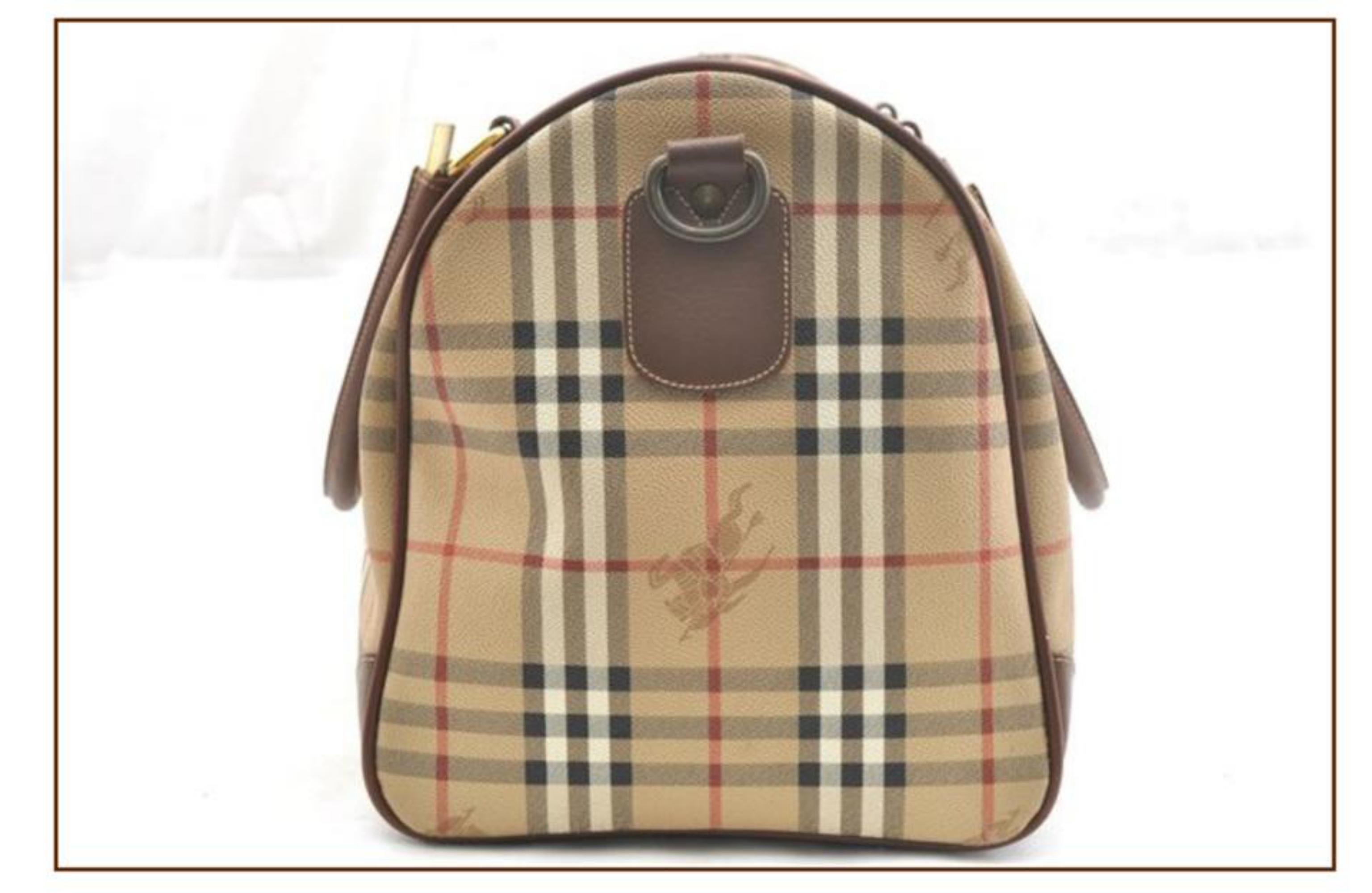 Burberry Nova Check Boston Duffle 866558 Beige Canvas Satchel For Sale 3