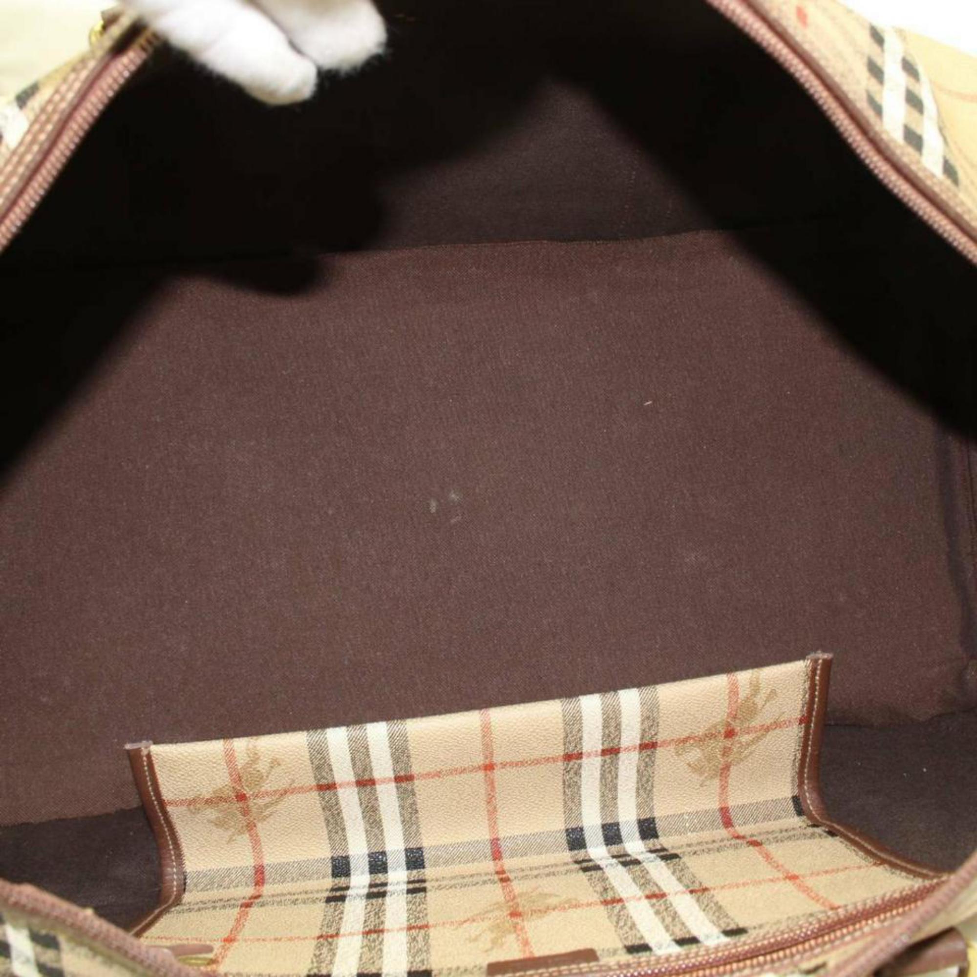 Burberry Nova Check Boston Duffle 870058 Beige Canvas Weekend/Travel Bag In Good Condition For Sale In Forest Hills, NY
