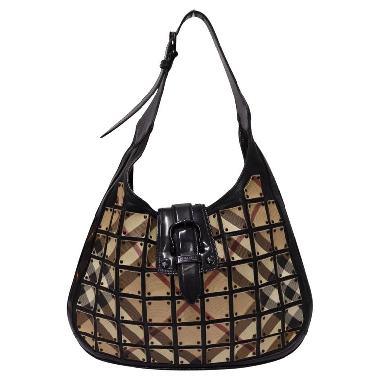 Burberry Nova Check Canvas And Leather Studded Brooke Warrior Hobo For ...