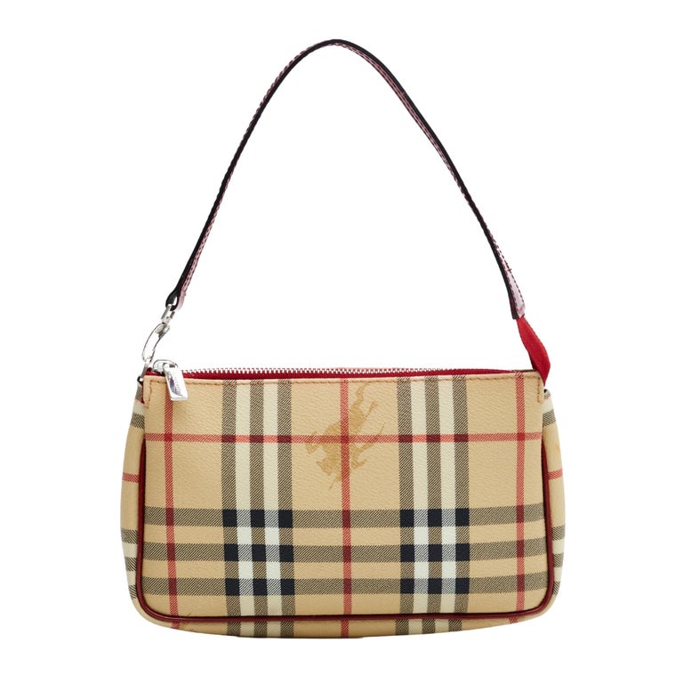 Vintage Burberry Pochette handbag, Nova check and red leather