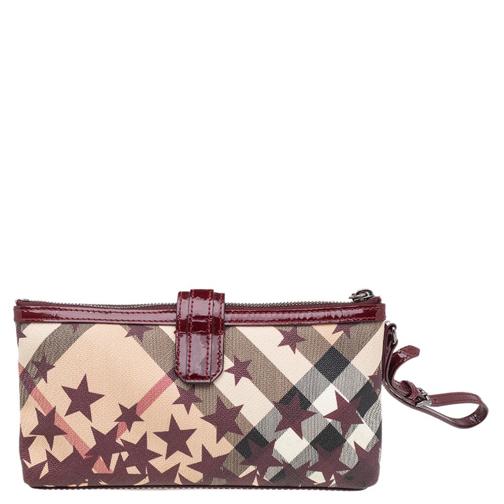 Burberry  Nova Check Coated Canvas And Patent Leather Stars Zip Wristlet 2