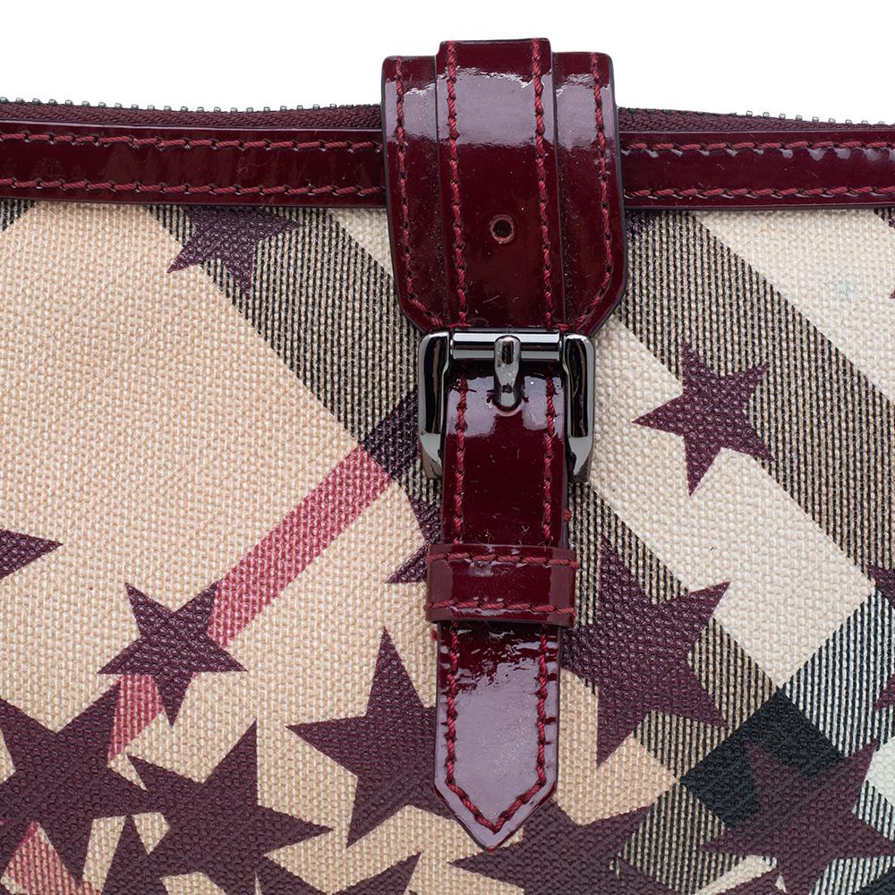 Gray Burberry  Nova Check Coated Canvas And Patent Leather Stars Zip Wristlet