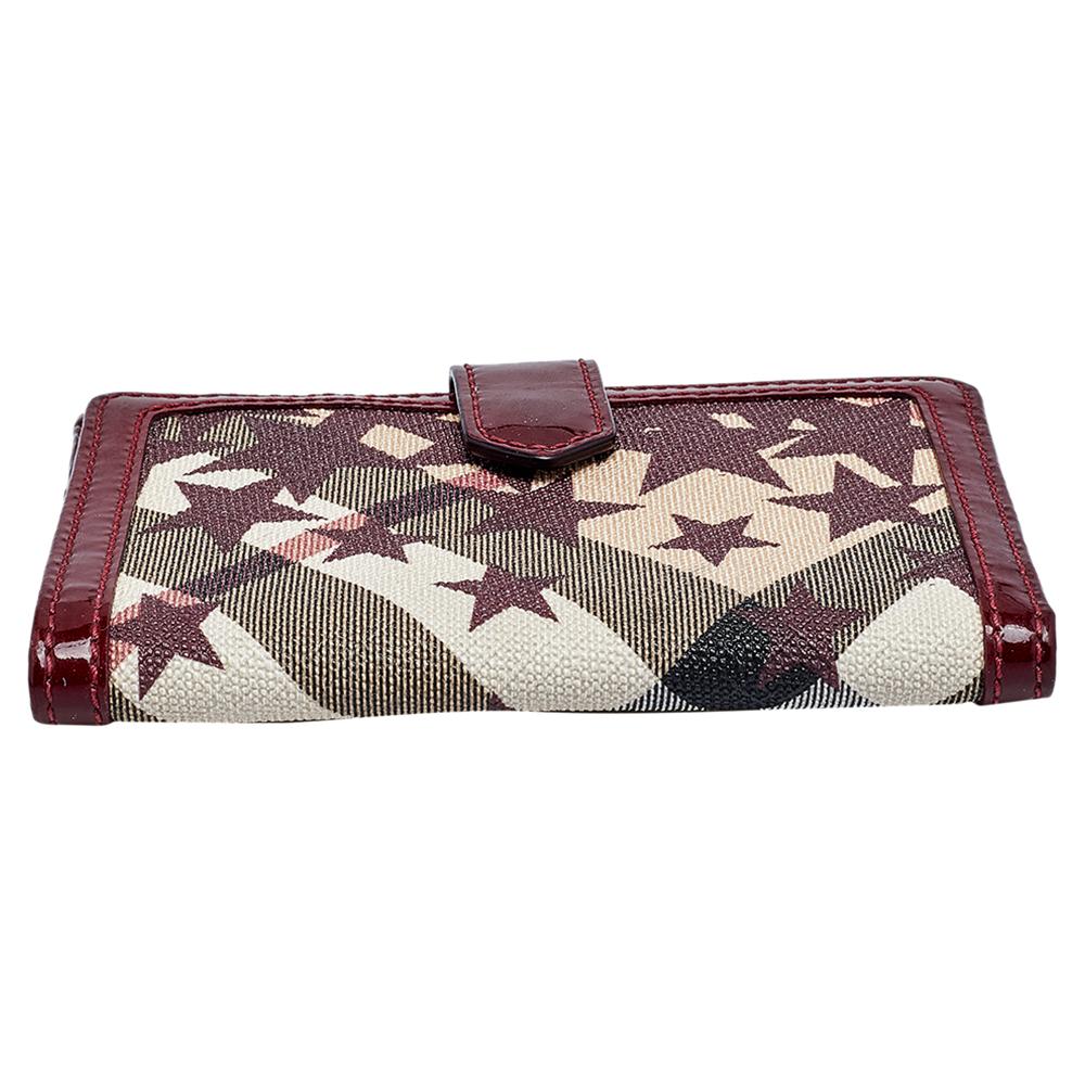 Brown Burberry Nova Check Stars Printed Coated Canvas And Leather Compact Wallet