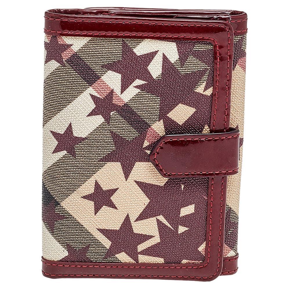 Burberry Nova Check Stars Printed Coated Canvas And Leather Compact Wallet