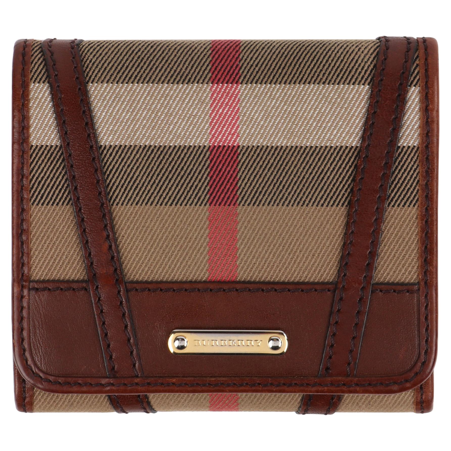 BURBERRY Nova Check Tartan Leather Trifold Square Compact Wallet