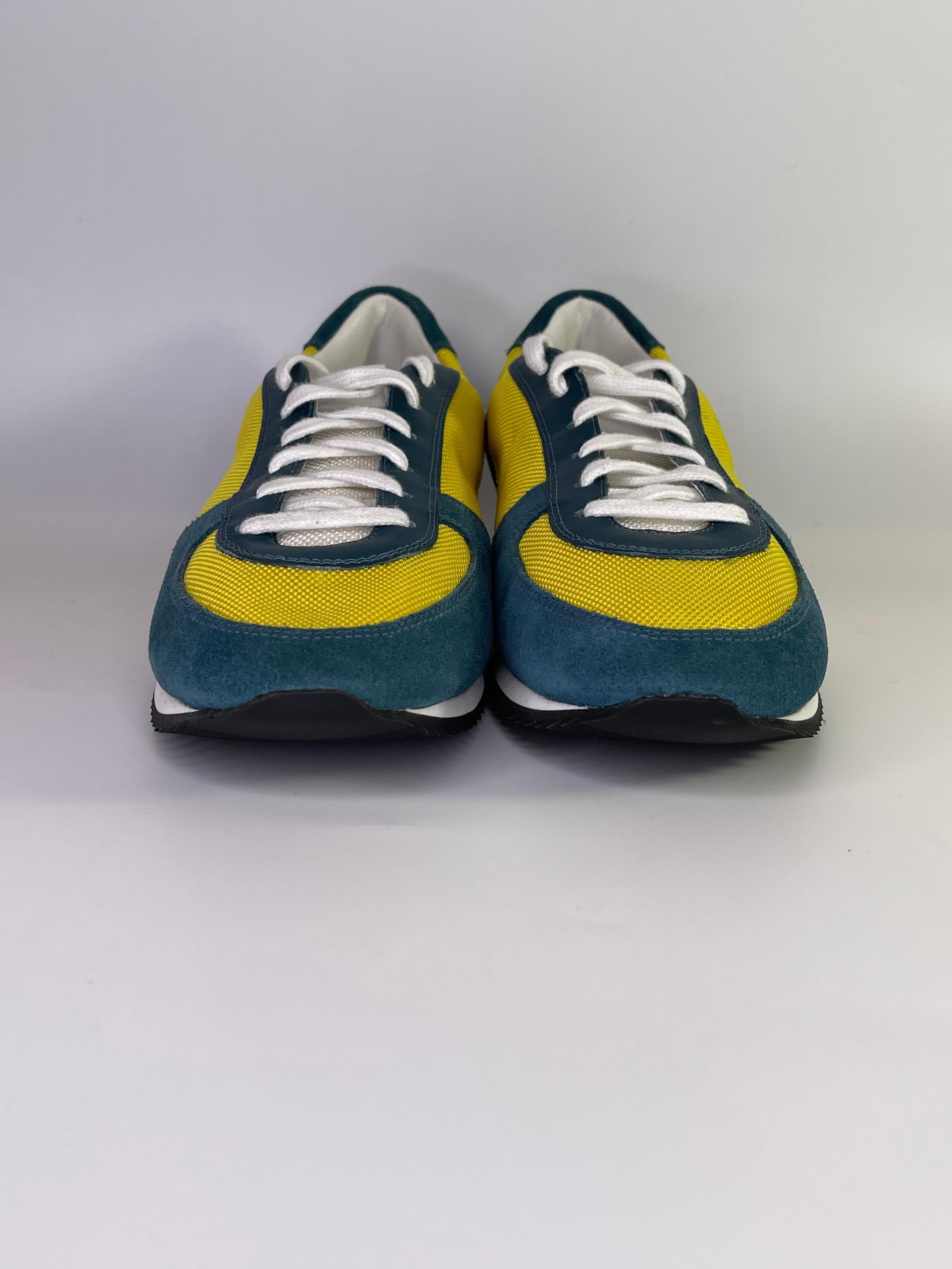 These Burberry runners feature University of Michigan colors blue and yellow. Perfect for Ann Arbor Students! They are made with yellow nylon and blue suede with contrasting white shoe laces. 

**Burberry shoes run small, so you may want 1/2 size