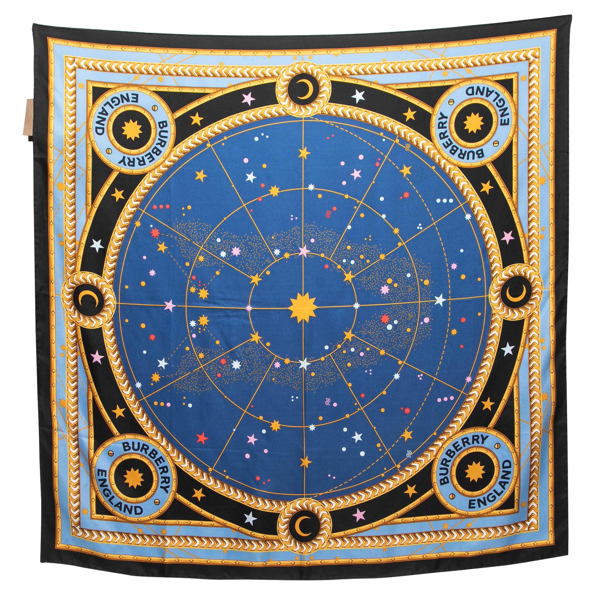 Burberry Ocean Blue Astrological Print Silk Scarf