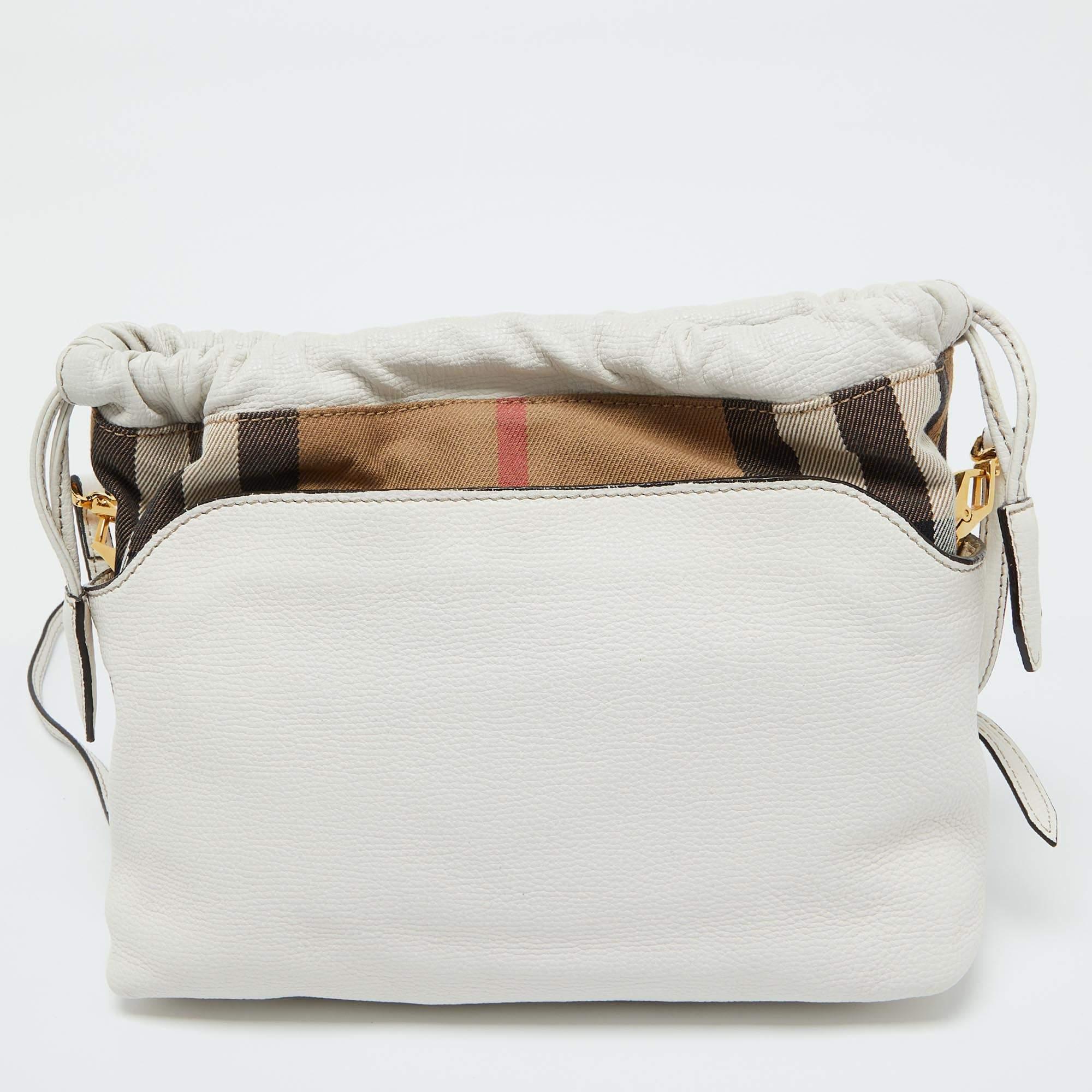 Gray Burberry Off White/Beige House Check Canvas & Leather Little Crush Crossbody Bag