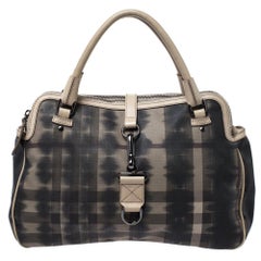 Burberry Off White/Black Check Coated Canvas and Leather Chain Lock Bowling Bag