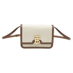 Burberry Off White/Brown Canvas and Leather Small TB Shoulder Bag