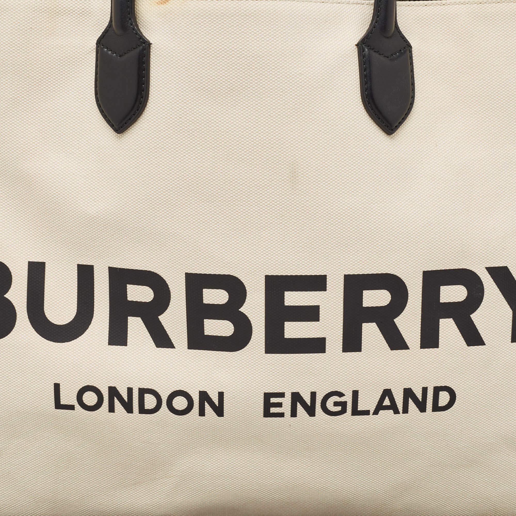 Burberry Off White Canvas Lewes Tote 1