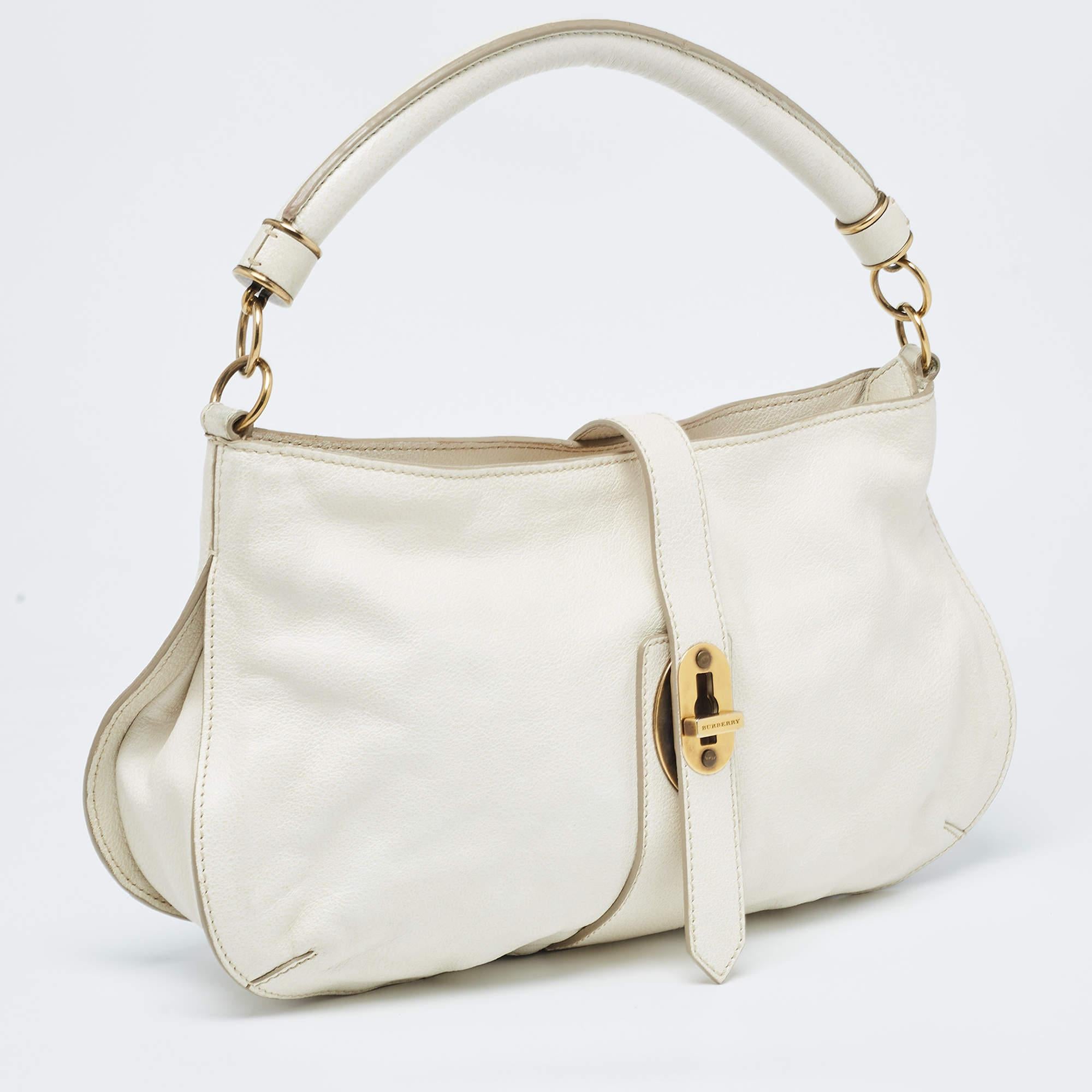 Women's Burberry Off White Leather Creighton Hobo For Sale