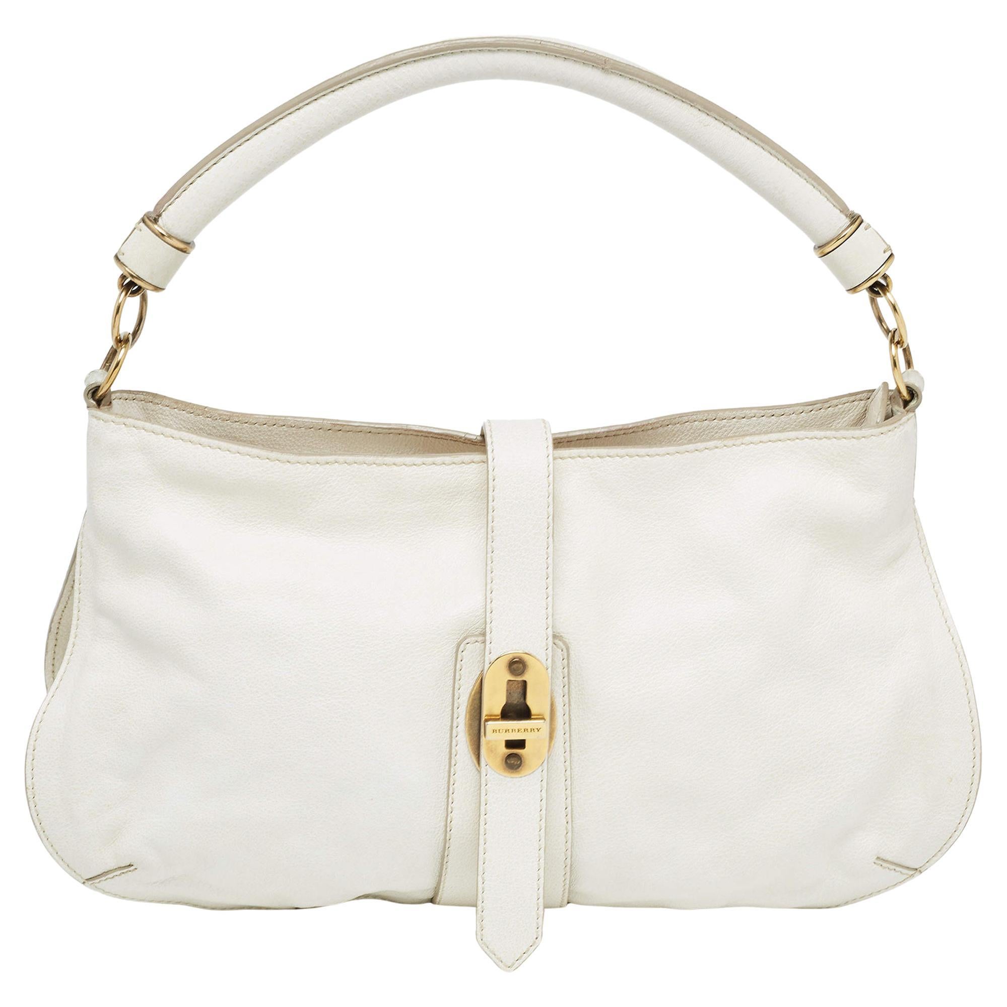 Burberry Off White Leather Creighton Hobo For Sale