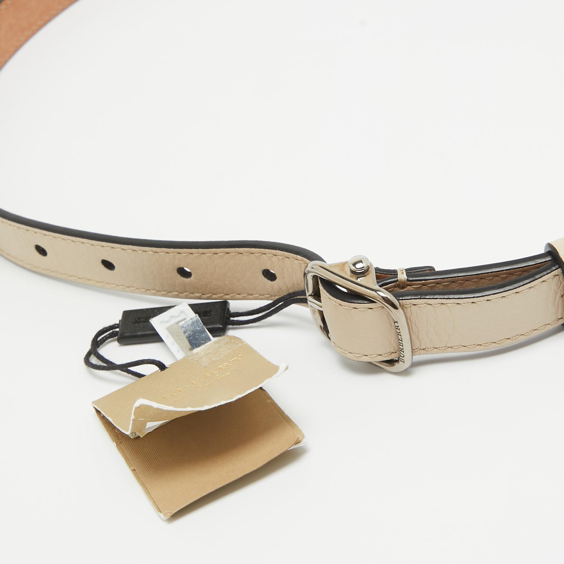 Burberry Off White Leather Crystals Dover Slim Buckle Belt 85CM In Good Condition In Dubai, Al Qouz 2