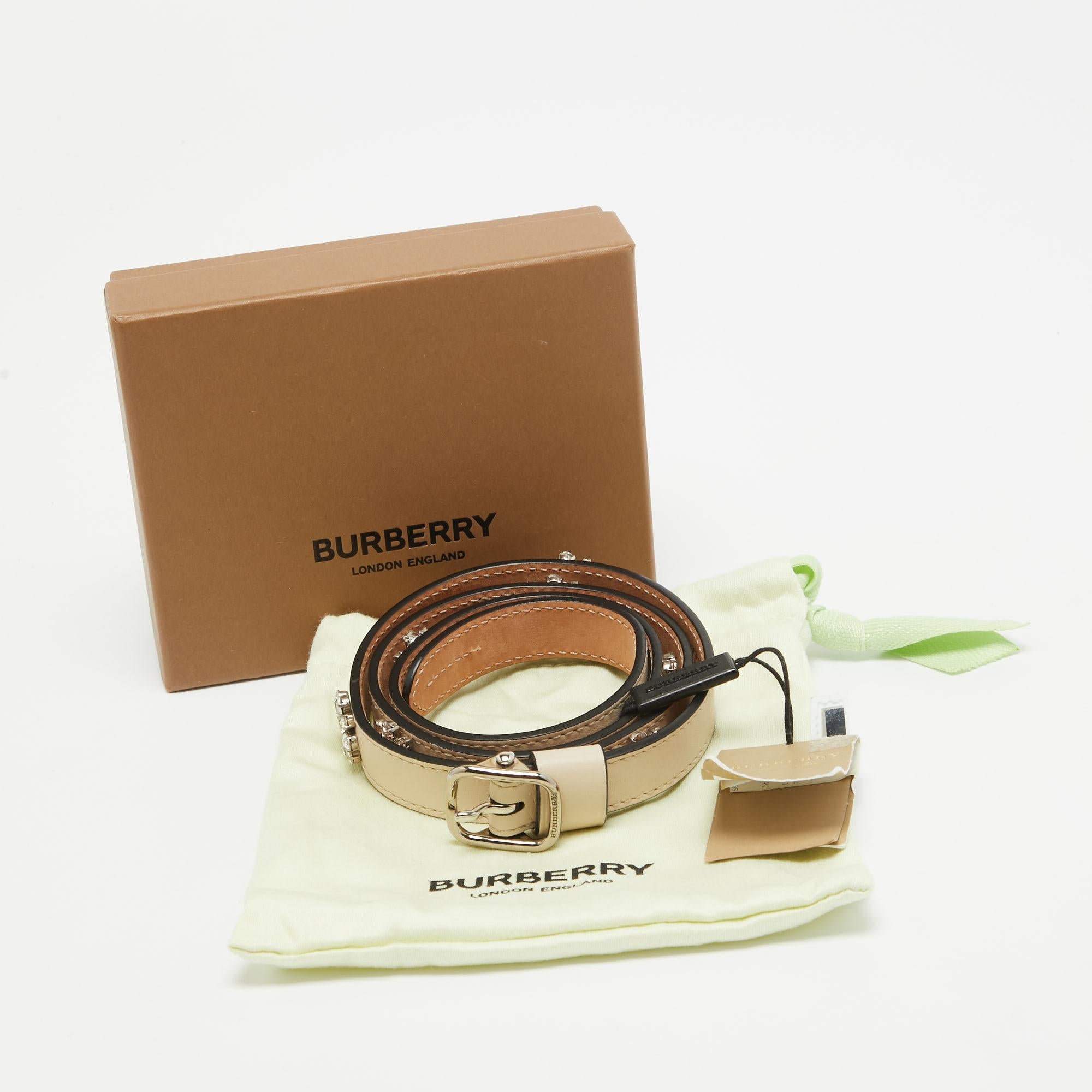 Burberry Off White Leather Crystals Dover Slim Buckle Belt 85CM 1