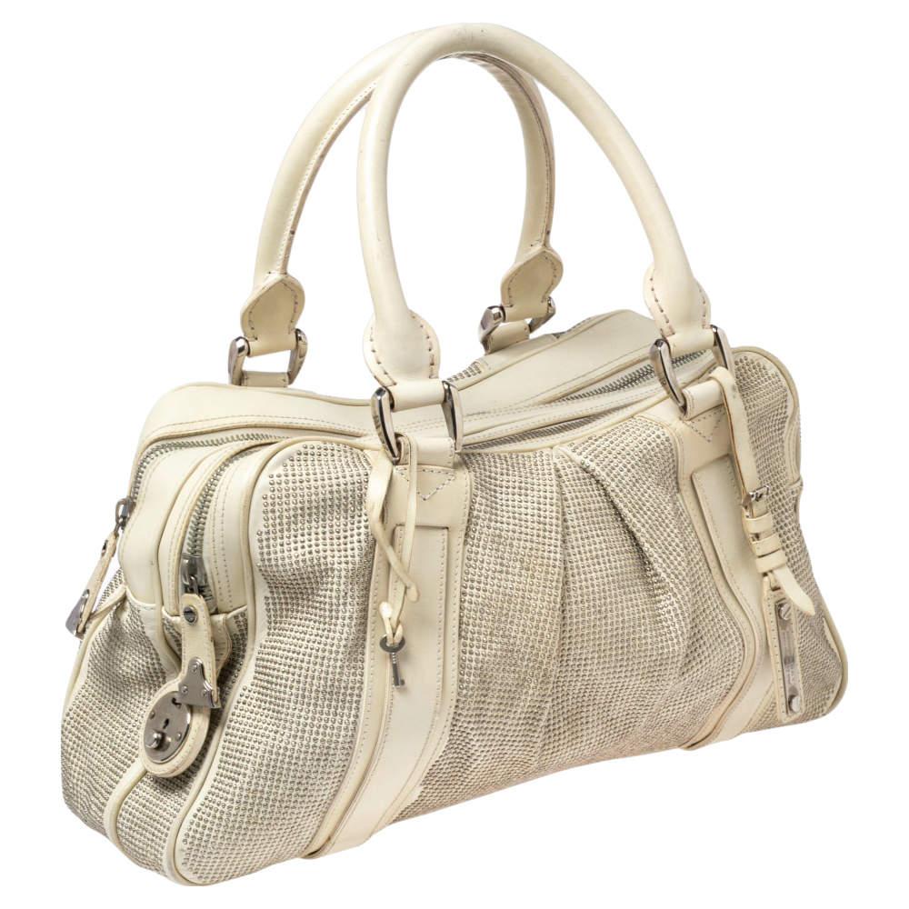 Burberry Off White Leather Studded Ashbury Knight Satchel In Good Condition In Dubai, Al Qouz 2