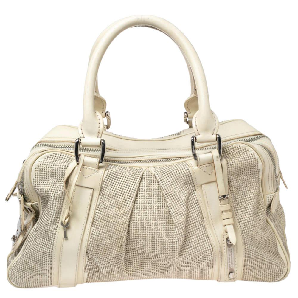 Women's Burberry Off White Leather Studded Ashbury Knight Satchel