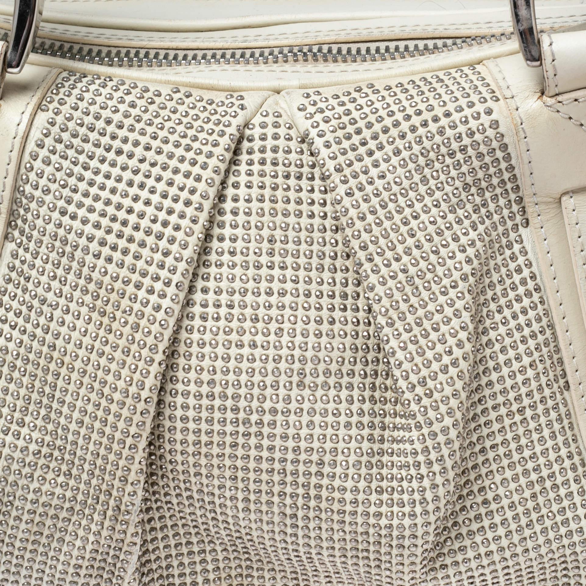 Burberry Off White Leather Studded Ashbury Knight Satchel 1